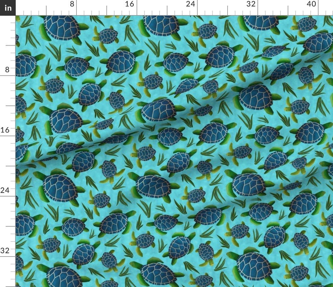 Spoonflower Fabric - Sea Turtles Blue Ocean Seaweed Turquoise Turtle Printed on Petal Signature Cotton Fabric by The Yard - Sewing Quilting Apparel Crafts Decor