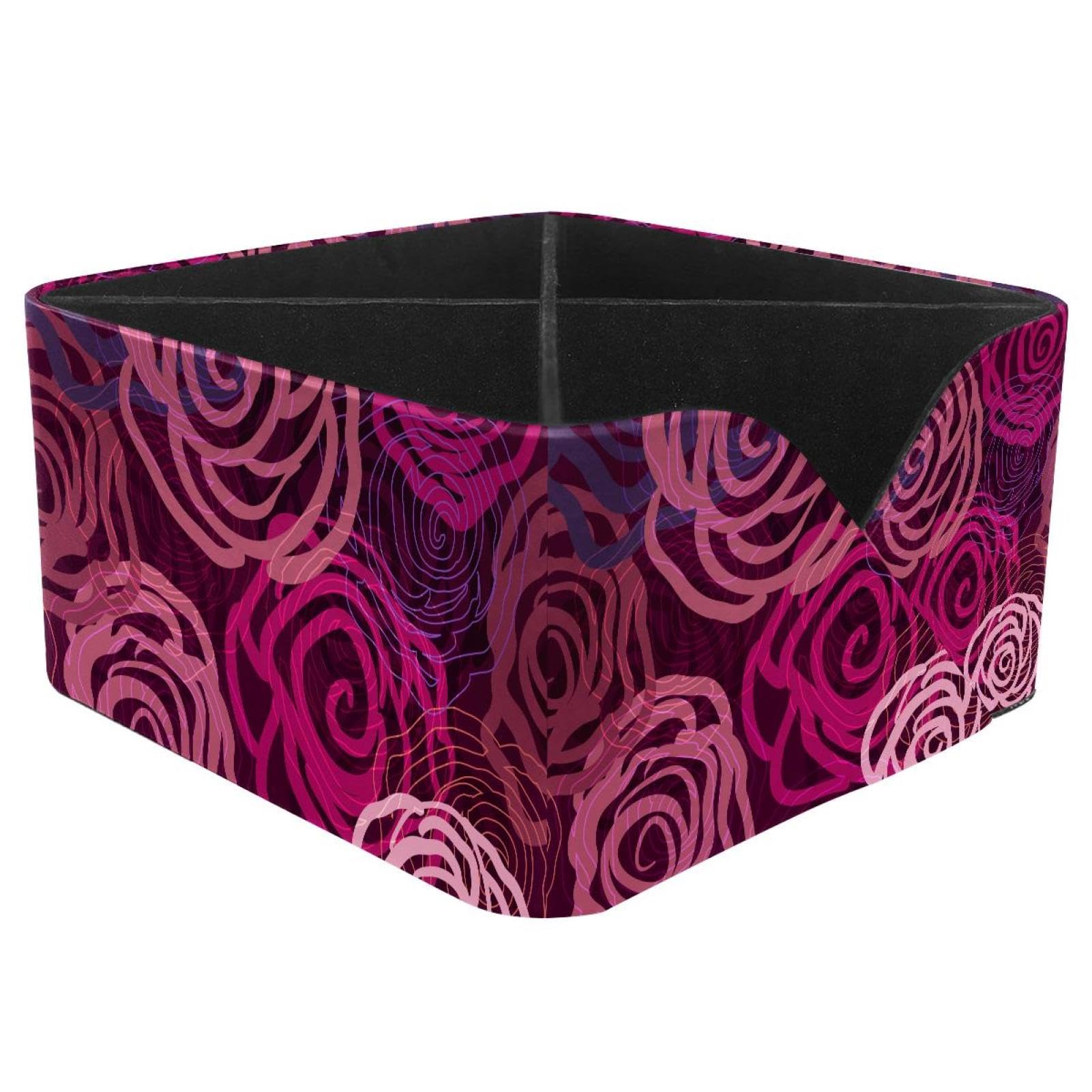KengjuTesu Abstract Roses Lilac Pattern Desktop Organizer Pen Holder, Rectangular Pencil Cup for Office, Study and Makeup Stations