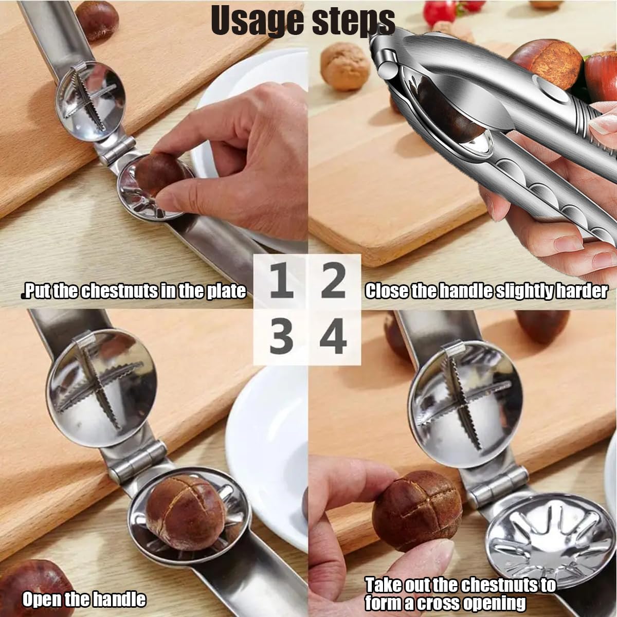 Upgrade Nutcracker Chestnut Clip Nut Cracker Sheller Walnut Pliers Metal Nut Opener Plier Multifunctional Chestnut Opener Nut 304 Stainless Steel Kitchen Tools