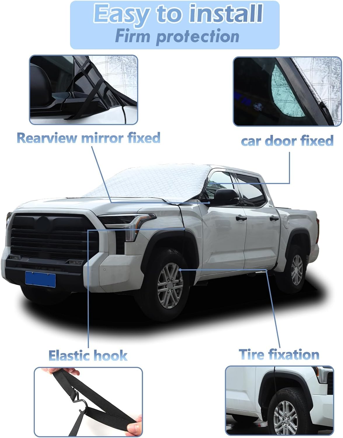 Car Windshield Snow Cover for Toyota Tundra 2022-2024 2025, for 4 Layers Protection, Frost Ice Removal Sun Shade for Winter Protection, Extra Large and Thick Windshield Ice Cover Fits for Trucks
