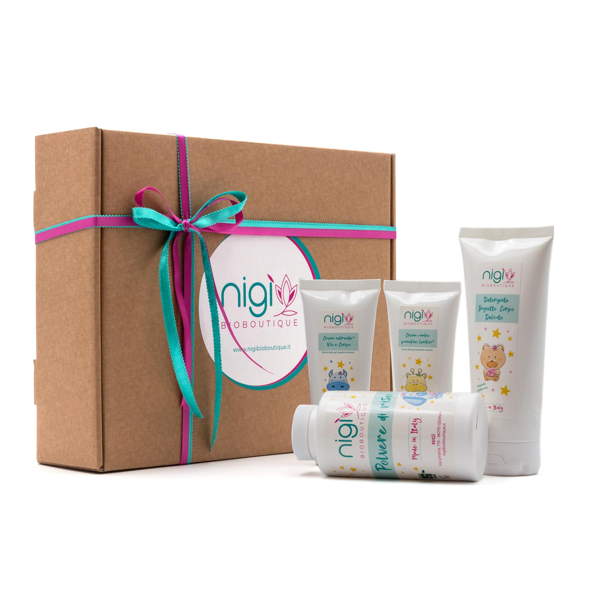 Nigì Bio Boutique - Box prodotti neonato Abbraccio naturale - Set igiene e bagnetto - Idee regalo per neonati e bambini - Idee lista nascita