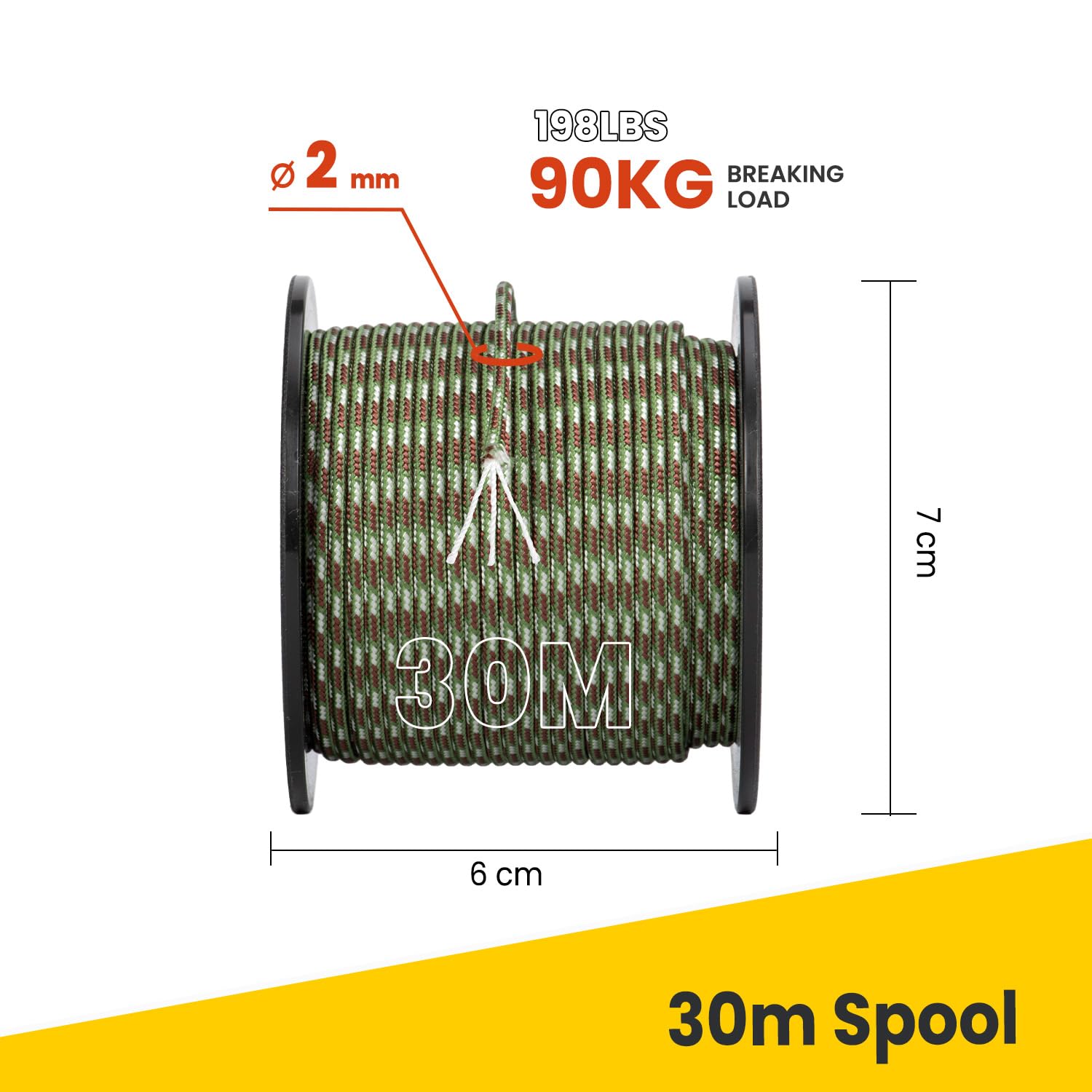 Brotree 2mm Paracord 3 Strands 30M 100% Nylon Rope Parachute Cord for Outdoor Craft, DIY - 90kg Breaking Load (Agreen Camo) - Image 2