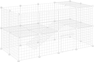 PawHut Cage Parc clôture pour Animaux domestiques enclos pour Petits Animaux 146 x 73 x 73 cm modulable 2 Niveaux 36 Panneaux Bords arrondis Fil en Acier Blanc