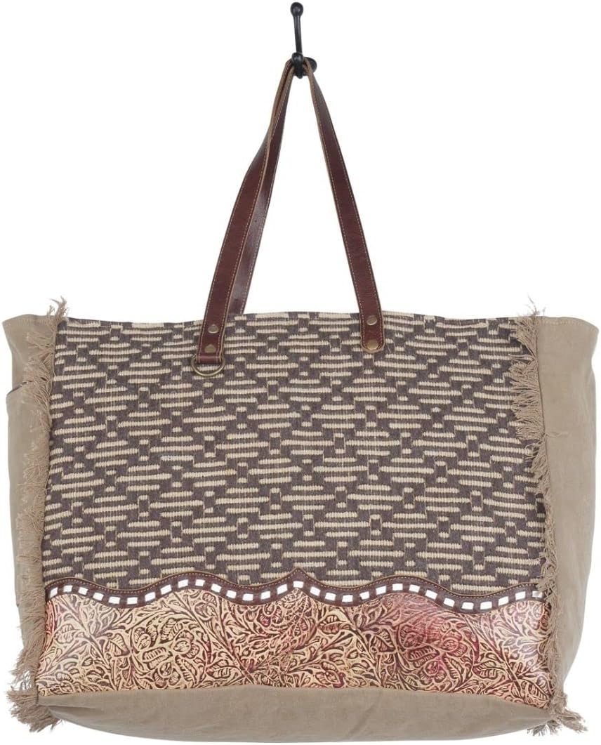 Myra Bag Oversized Tote Bag for Women - Canvas Weekender Purse with Genuine Leather Detailing, Extra Large Tote for Women