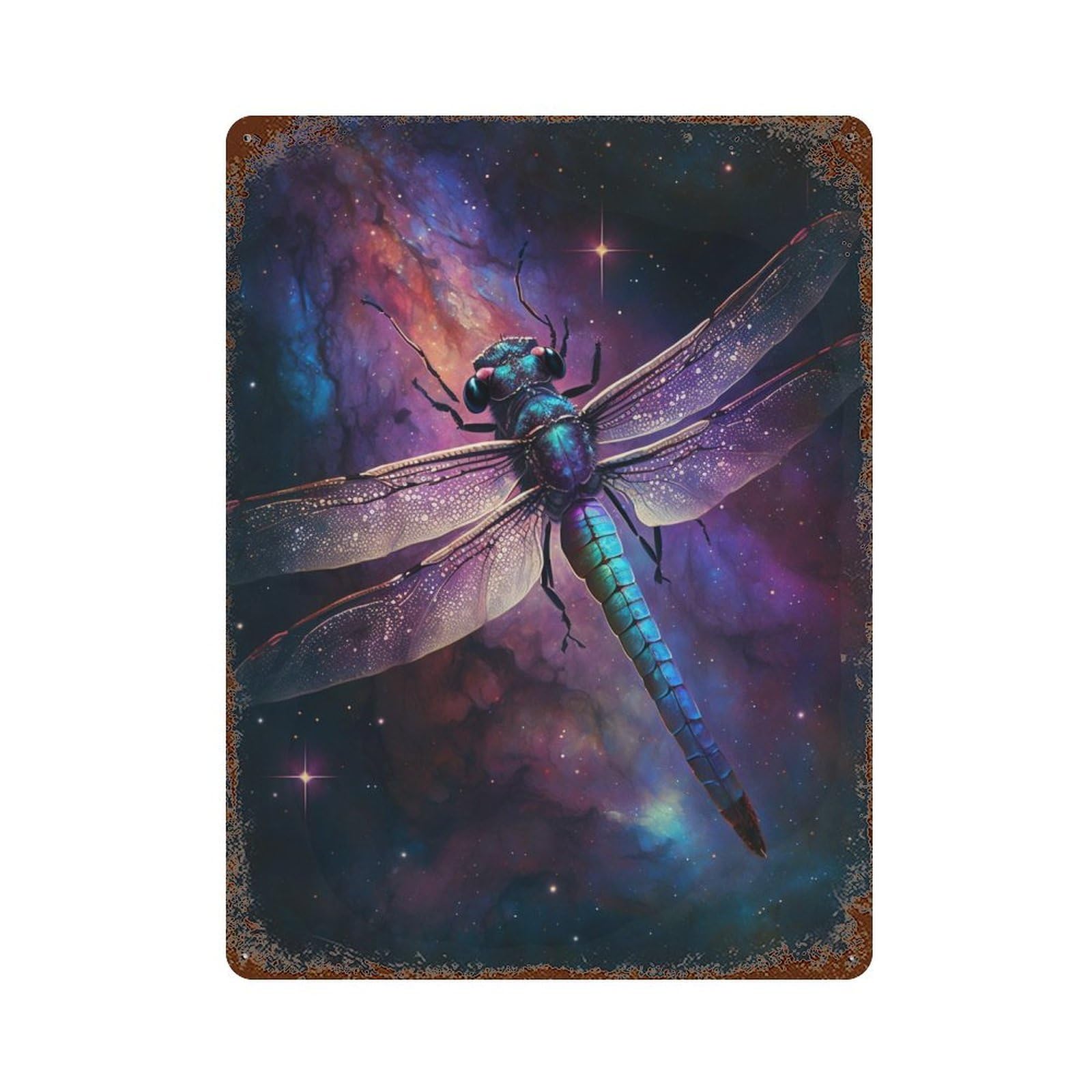 Garage Style Cosmic Dragonfly Art Print-2 Retro Metal Sign 15.7"x11.8", Industrial Home Decor for Bar And Workshop