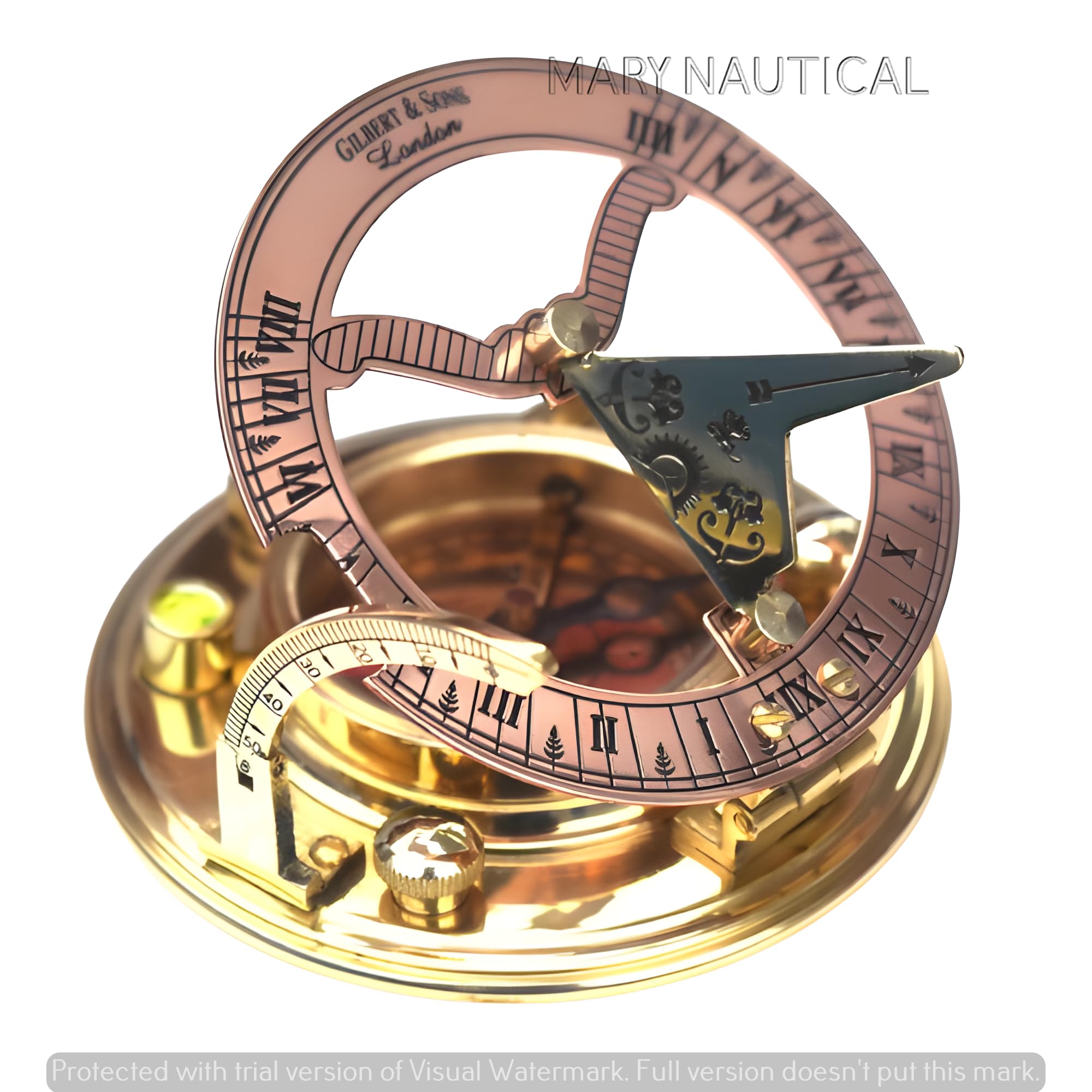MARY NAUTICAL - Vintage Brass & Copper Sundial Compass, Sundial Clock in Box Gift Sun Clock Ship Antique Replica Watch