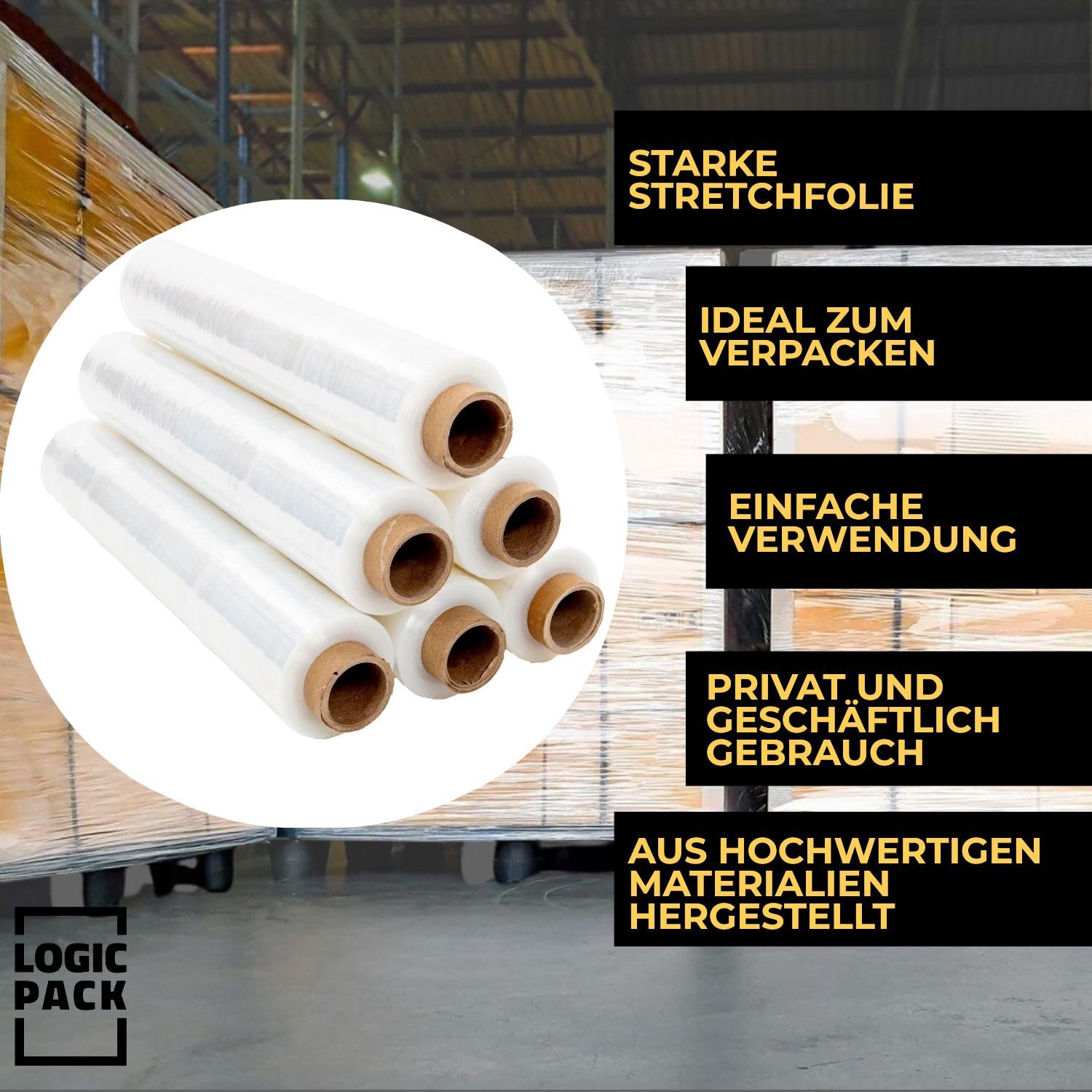 Pellicola Trasparente Manuale Professionale 50 cm x 250 m 2.5 kg – Film Estensibile Imballaggio per Spedizioni Protettivo Extra Resistente e Autoadesivo per Traslochi Pallet (3 Rotoli)