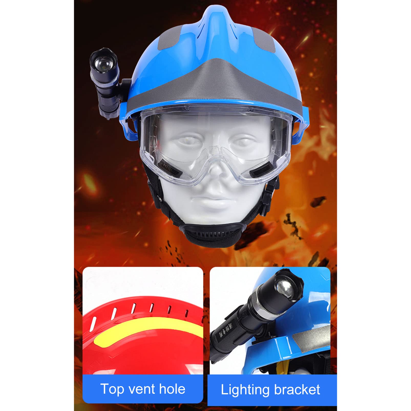 Casco de Rescate para Exteriores, Casco de Rescate para Terremotos, Kit de Protección de Emergencia con Gafas y Faro, Casco de Protección para Bomberos Anti-Impacto de Rescate