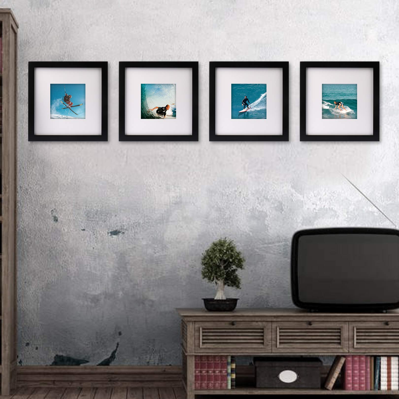 8x8 Black Picture Frames Square Nature Solid Wood 6 Pack for Wall Mounting and Tabletop Display