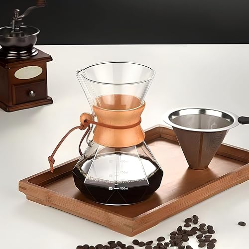 Miniatura 7 de COFISUKI Cafetera vertida con filtro de goteo de acero inoxidable reutilizable, jarra de café de vidrio de borosilicato sin plomo con collar de