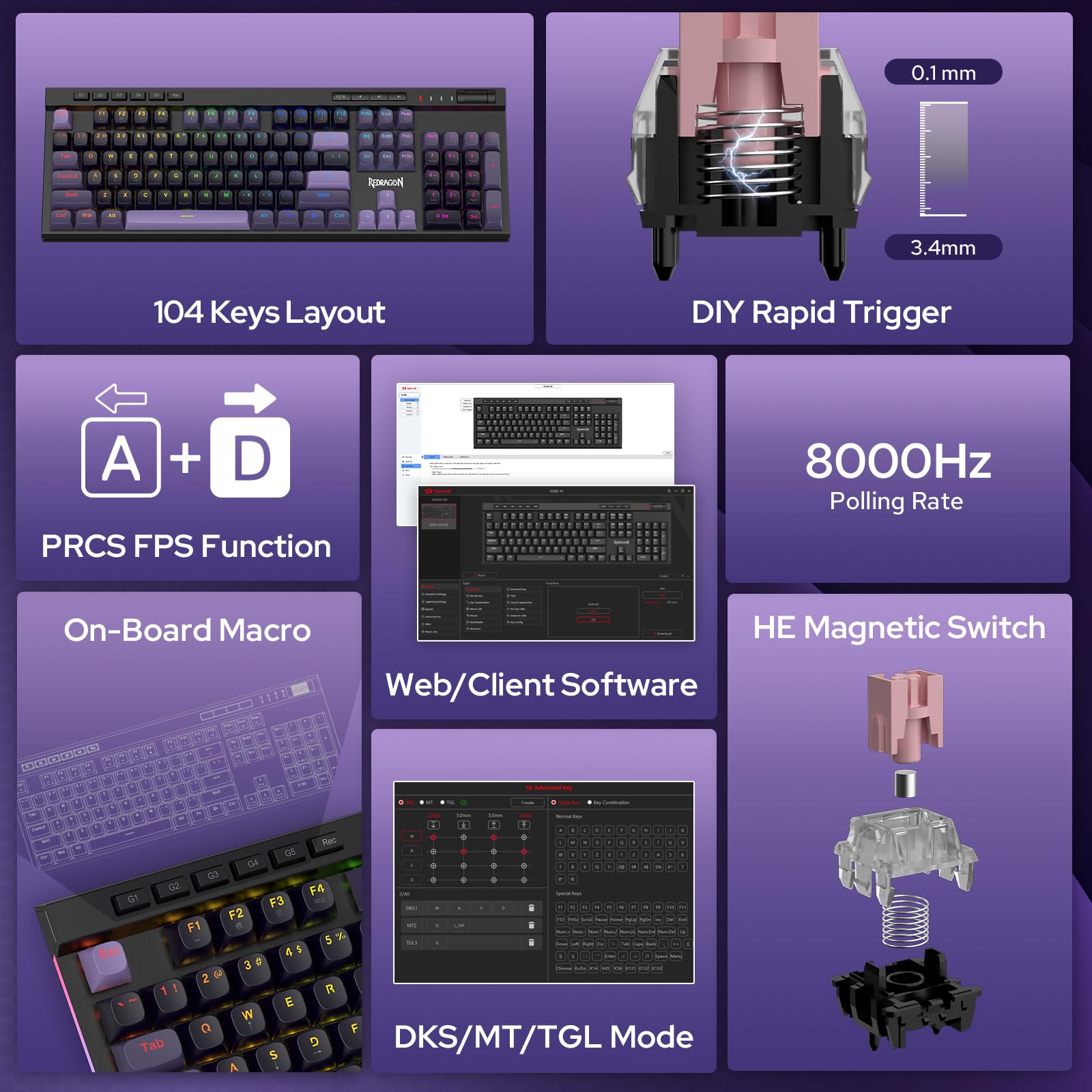 Redragon K580 Wired RGB Hall-Effect Magnetic Gaming Keyboard, Media Wheel view 2