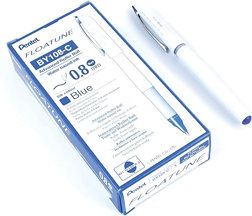 Pentel Floatune Rollerball, línea media de 0.031 in, tinta azul, paquete de 12