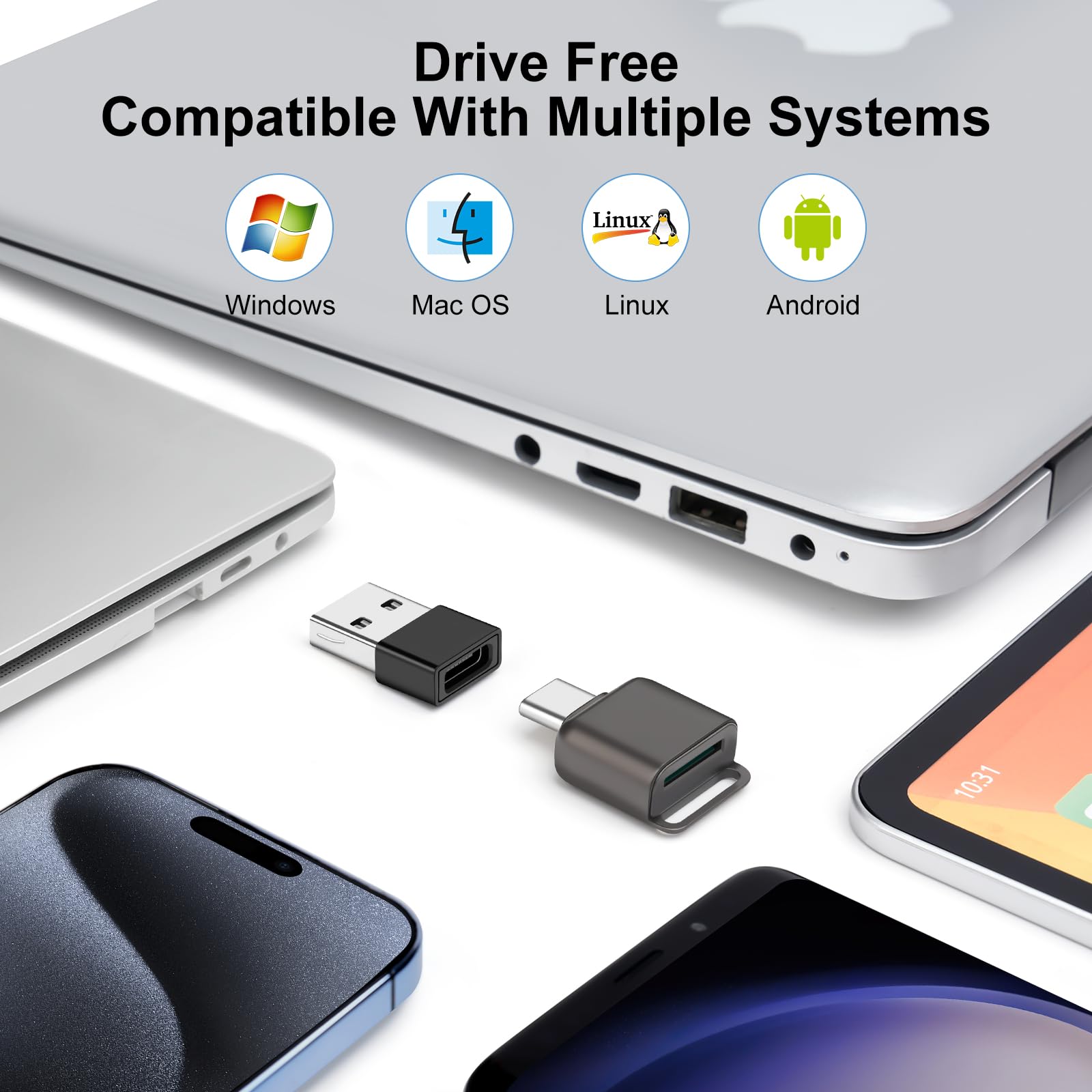 Czytnik kart microSDUSB, czytnik pamięci USB-C typu C 3.0 na TF z adapterem USB-C dla MacBook, laptopów i telefonów z Androidem, szary
