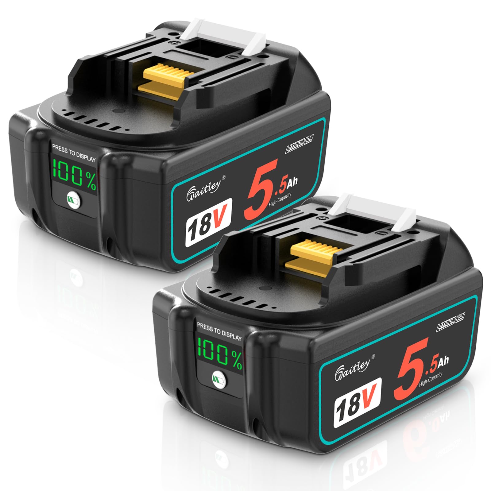 Waitley - Batería para Makita BL1850 BL1860B BL1840 BL1830 BL1820B BL1815 (2 unidades, 5500 mAh, 18 V, compatible con herramientas eléctricas Makita de 18 V)
