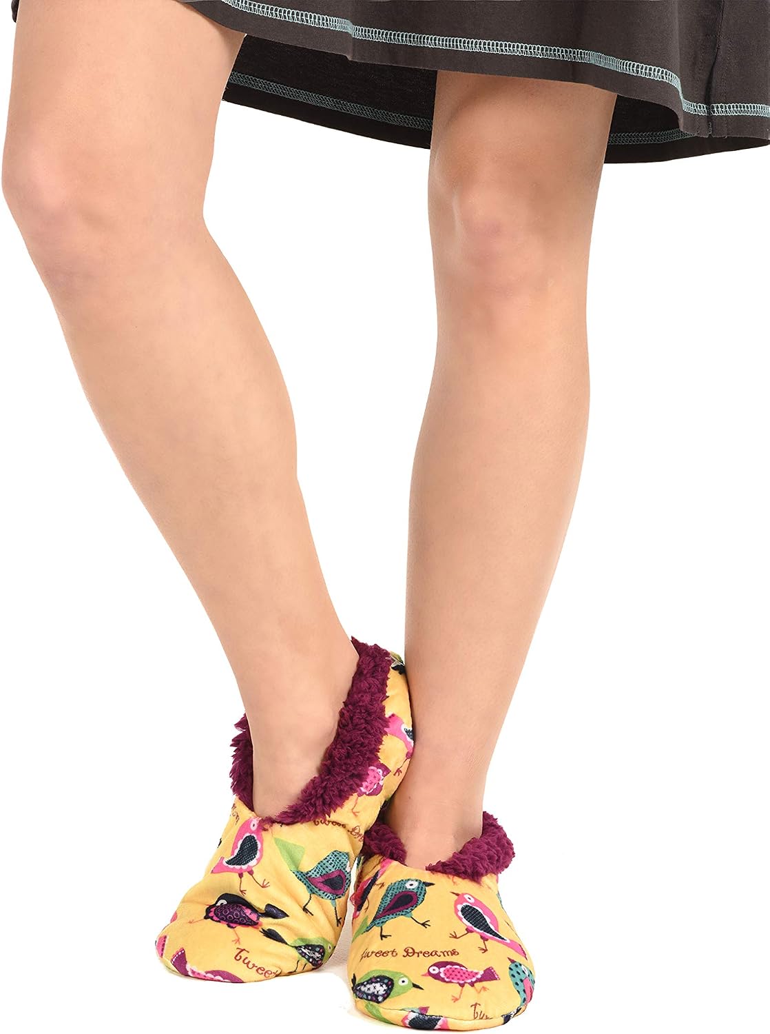Lazy One Women's Tweet Dreams-Birds Fuzzy Feet Slippers S/M Yellow