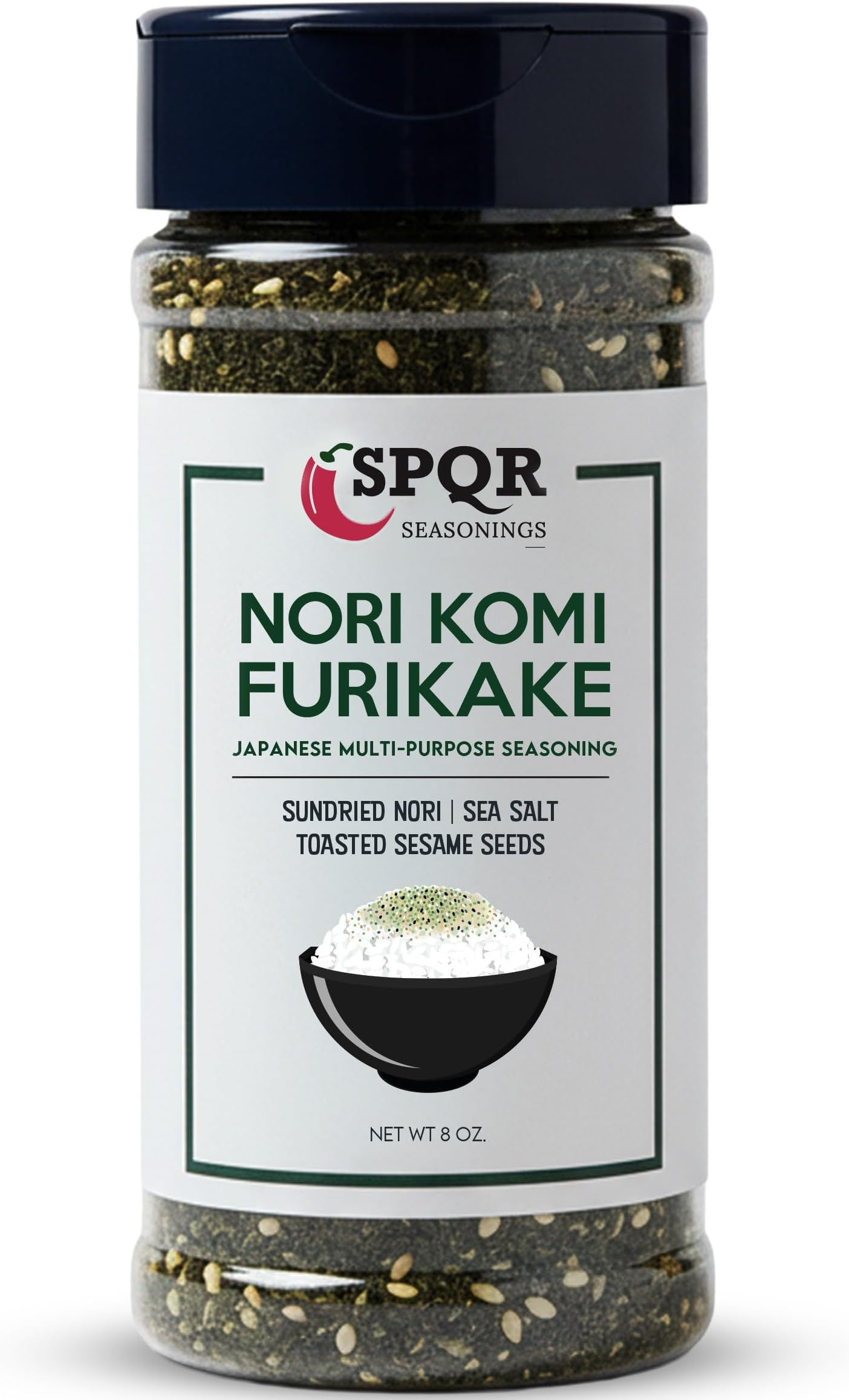 Nori Komi Furikake Multi-Purpose Rice Seasoning XL 8 oz. Jar Sugar Free by SPQR Seasonings