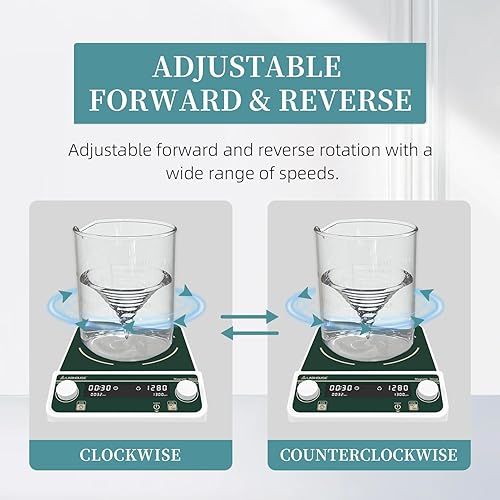 Miniatura 4 de Mezclador agitador magnético de 10L, gran capacidad, 8.7 x 8.7 pulgadas, ajuste de sincronización digital y velocidad 50-1500PRM, barra de agitación