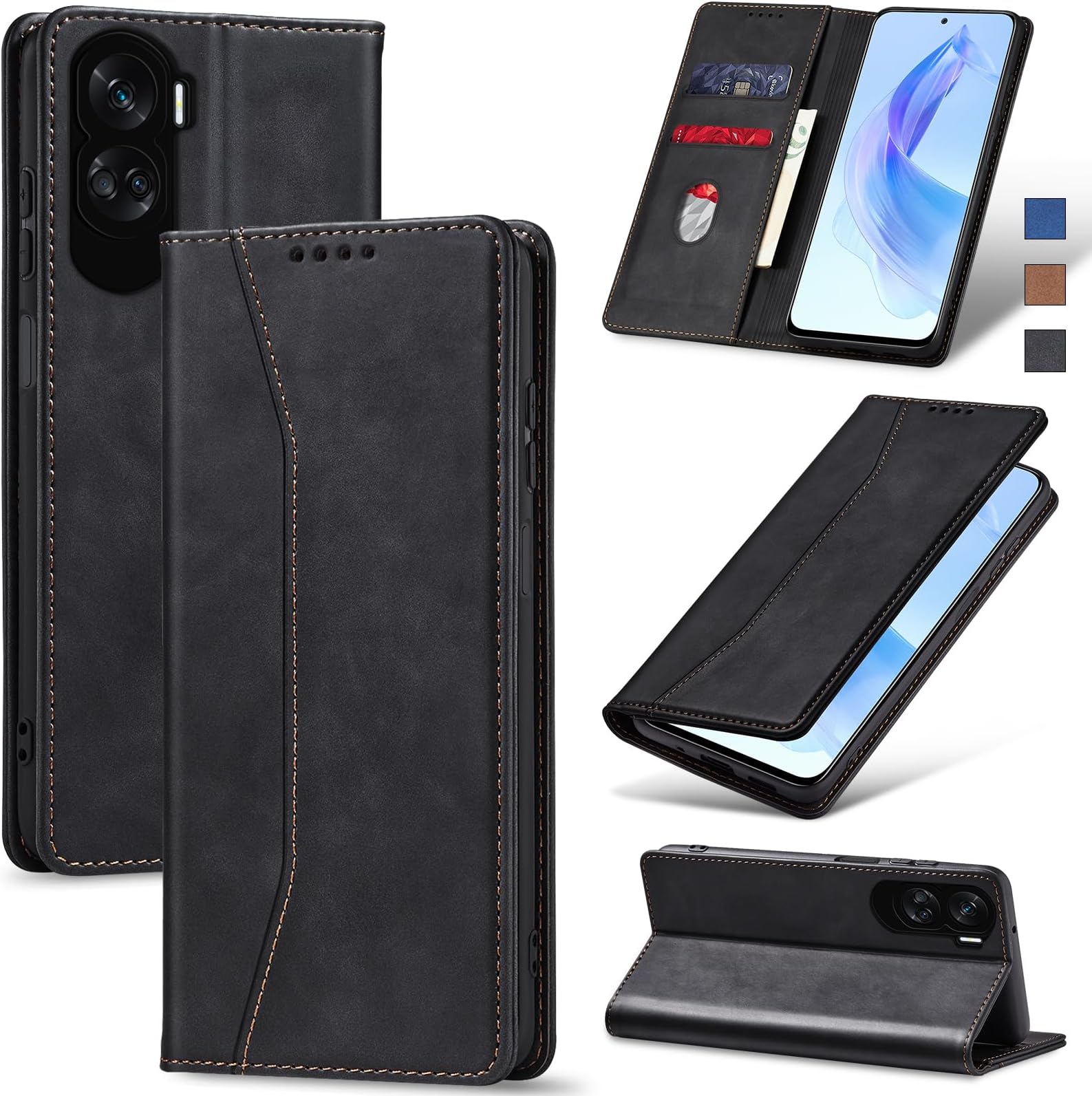 SEAHAI Cover Portafoglio In Pelle PU Per Honor 90 5G - Con Slot Carte E Supporto, Antishock Nero
