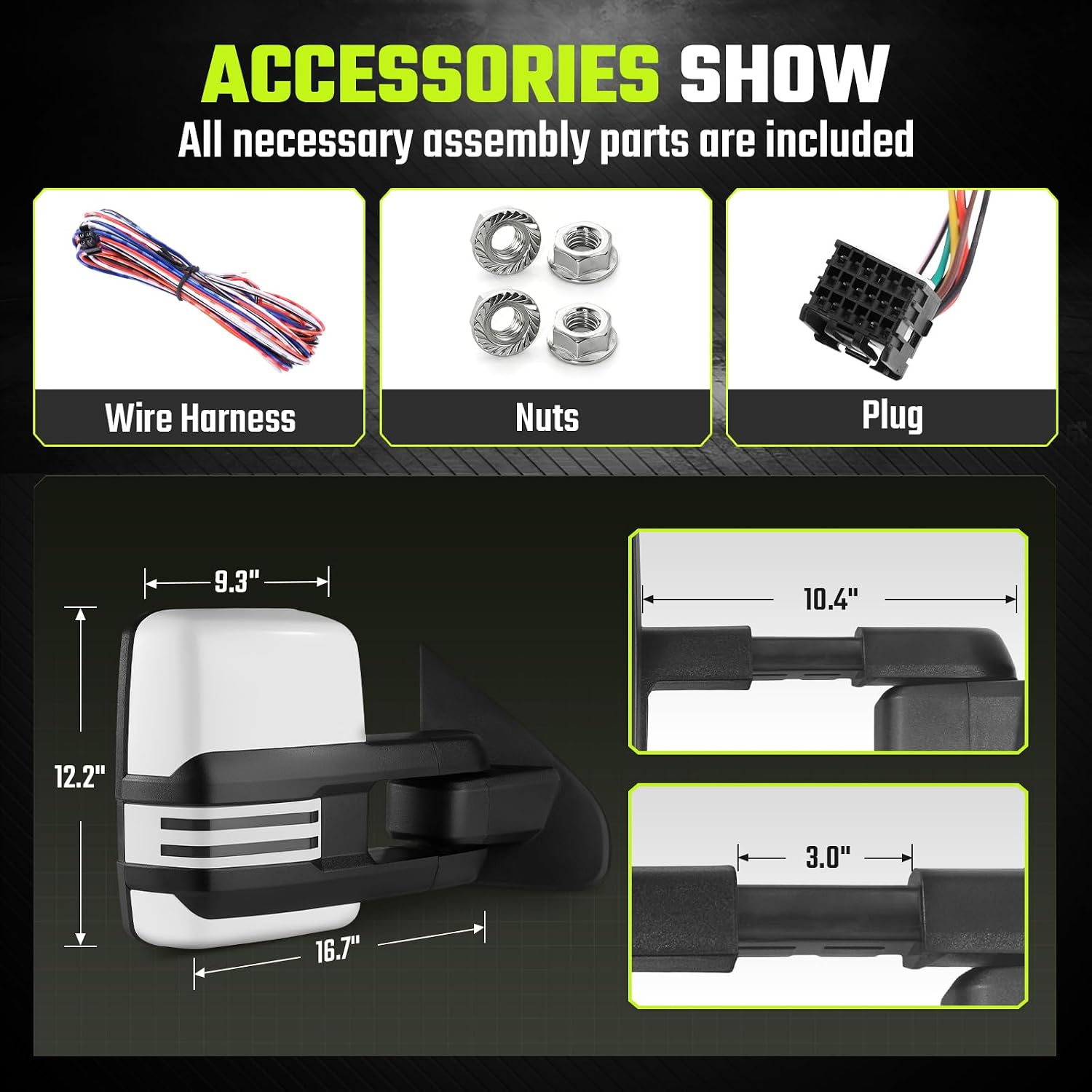 Painted White Towing Mirrors for 2014-2018 Chevy Silverado GMC Sierra