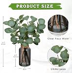 DILATATA Artificial Eucalyptus Stems in Glass Vase with Faux Water, 14" Fake Plant Eucalyptus Leaves for Home Office Farmhouse Wedding Centerpiece Décor