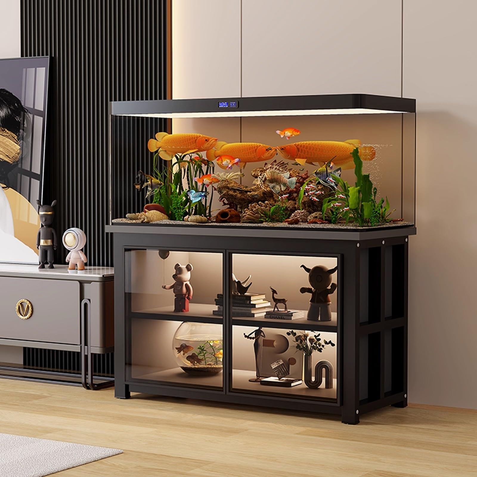 Multi-Functional Aquarium Stand, Multi-Tier Storage Fish Tank Stand, Spacious Storage, Sturdy and Durable, Ideal for Living Room Aquarium and Home Storage(Style A,80x40cm/31.5x15.8in)