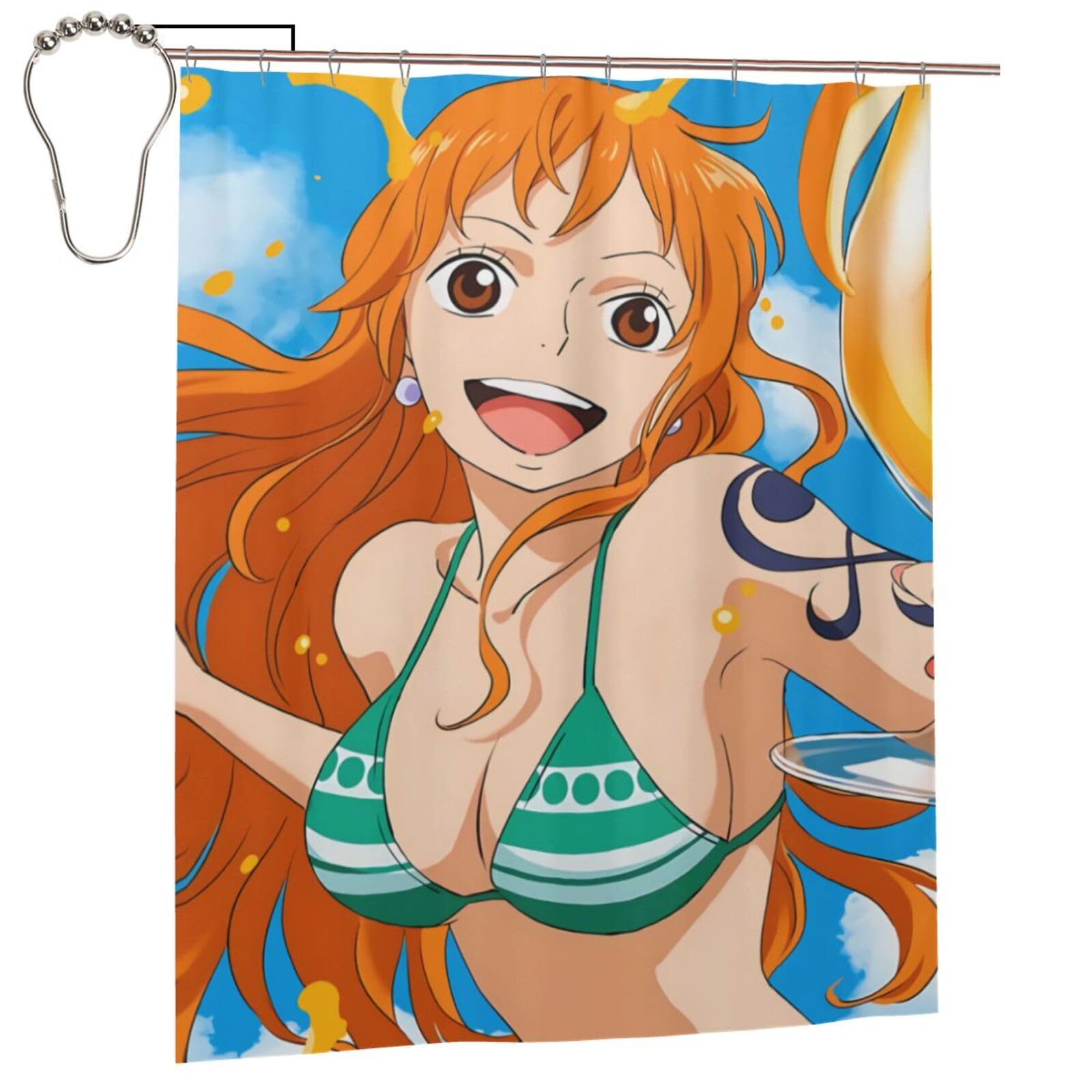 Amazon｜シャワーカーテン ワンピース ナミ おしゃれ 防水 防カビ加工
