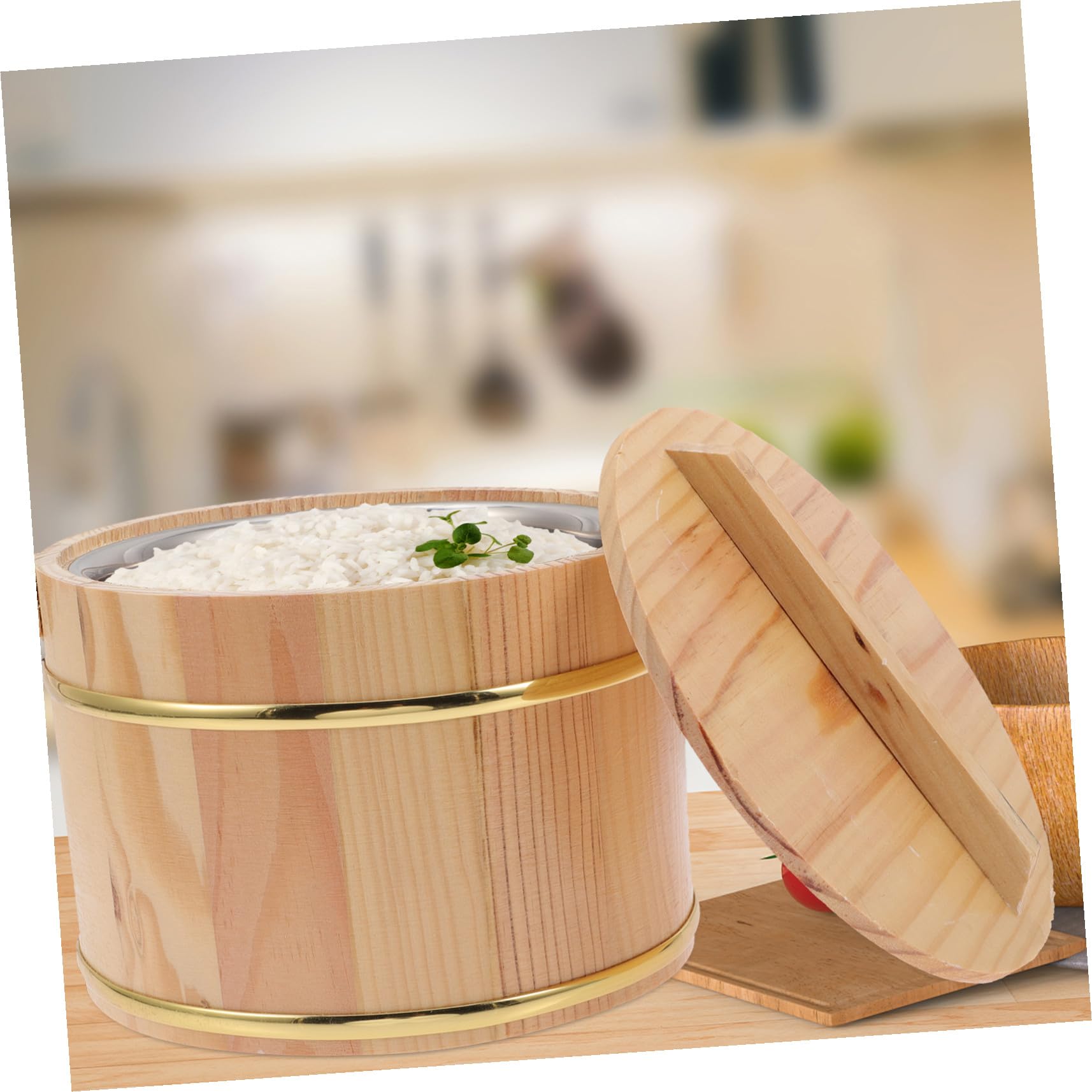 Vasca Tradizionale Giapponese per Riso in Legno 18Cm Coperchio e Manico Casuale Secchiello per Riso al Vapore Adatto a Ristoranti e Preparazioni Casalinghe Stili multipli