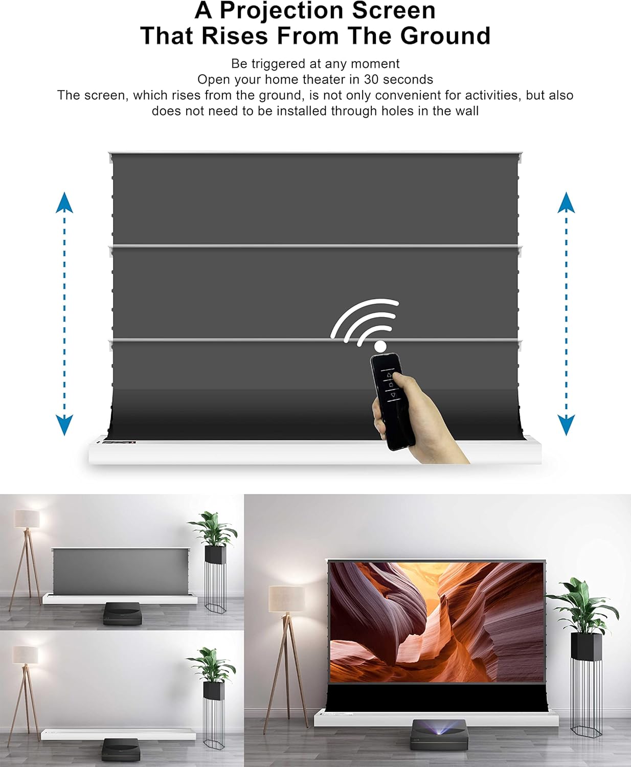 VIVIDSTORM-Rollable Projector Screen,S PRO 92 inch Compatible with ALR UST Motor Tension pop-up Projector Screen 16: 9 Home Theatre System Compatible with UST Laser TV Projector,VWSDSTUST92H-WB