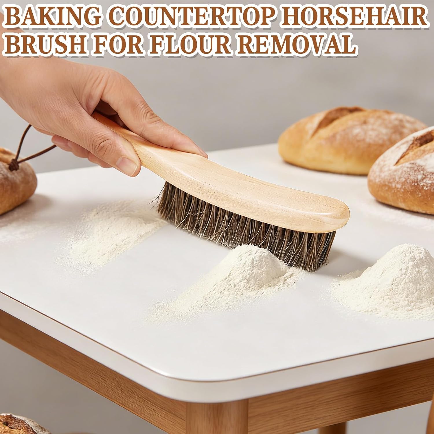 Cleaning Bread Brush for Bread Proofing Baskets/Countertops/Wood Pulp Banneton/Proofing Cloth | Natural Horsehair and Wooden Handle Bread Cleaning Brush | Essential Sourdough Cleaning Supplies