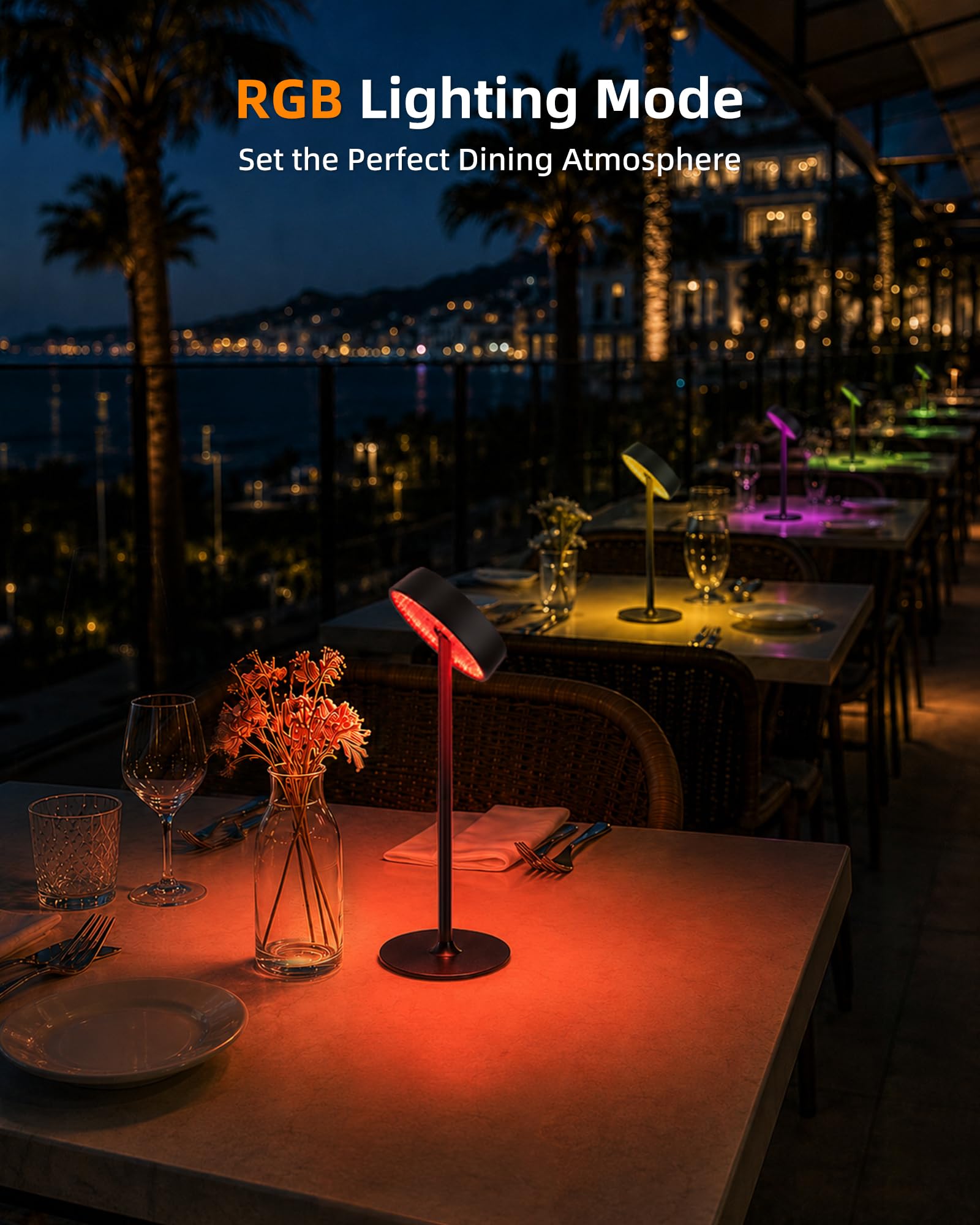 Lámpara de mesa recargable, lámpara inalámbrica, funciona con pilas, control táctil regulable, 3 temperaturas de color RGB, función de memoria LED, lámpara inalámbrica impermeable para exteriores