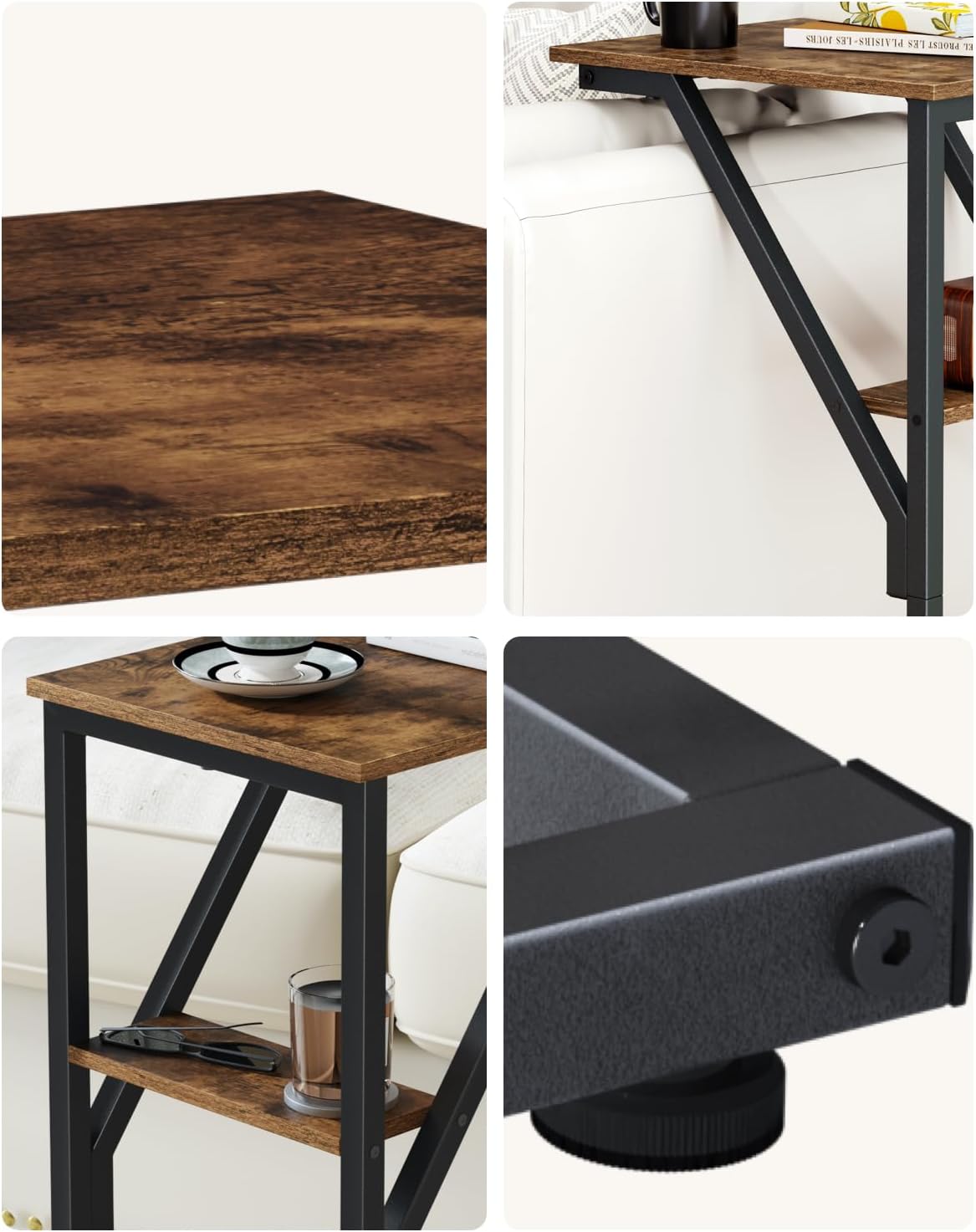 C-Shaped End Tables, Sofa TV Trays Set of 2, Small Couch Side Table for Living Room, Bedroom, Bedside ET-D-BR2