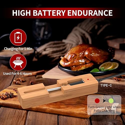 Miniatura 4 de Termómetro inalámbrico para carne, termómetro digital inteligente para asar y ahumar, termómetro Bluetooth de rango de 500 pies con alerta e
