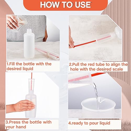 Vista 4 de Dunzy Botella dosificadora de volumen ajustable, contenedor de dosificación de 16.9 fl oz, botella de dosificación de plástico con medida