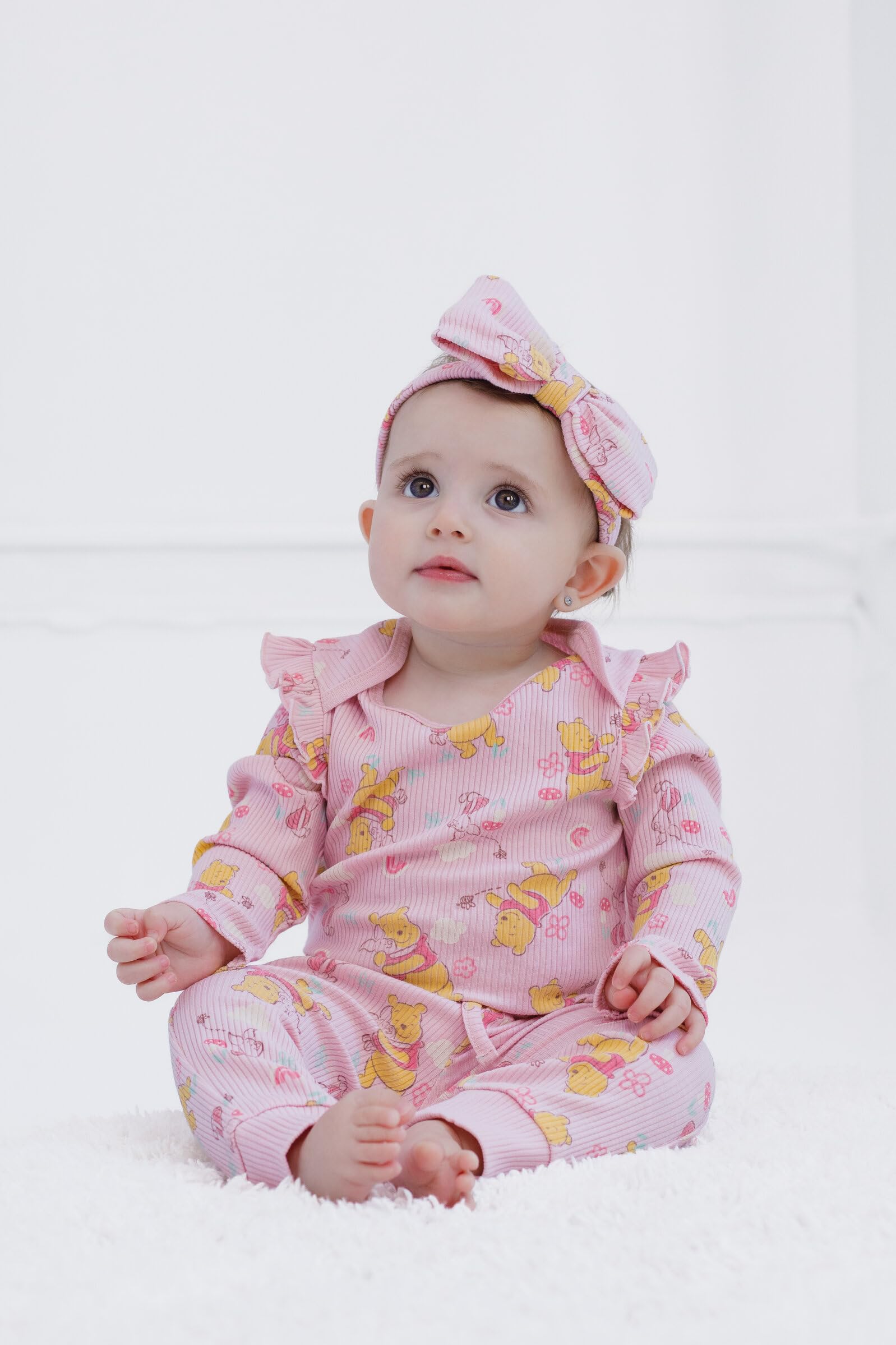 Disney Baby Mädchen Gerippter Body, Jogginghose und Stirnband, 3-teiliges Outfit-Set, Neugeborene bis Säuglingsgrößen (Neugeborene - 24 Monate)