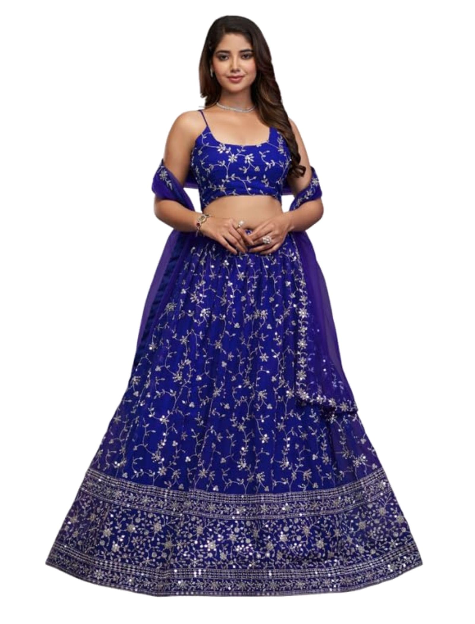 Blue Georgette Sequence Embroidery Work Semi-Sttiched Lehenga Choli For Women-image-35