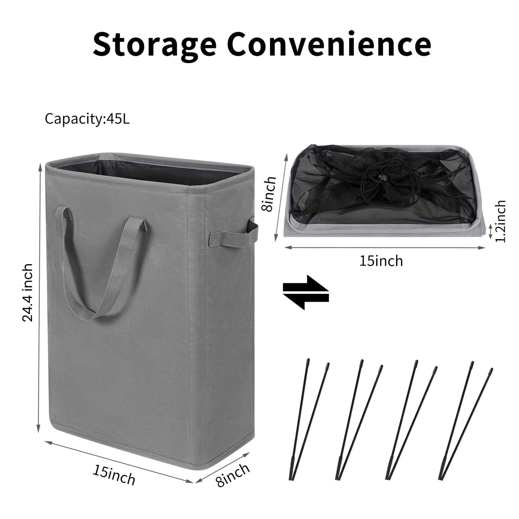 ZERO JET LAG Panier à Linge Pliable Fin 45L Avec Poignées - Noir, Idéal Espace Restreint