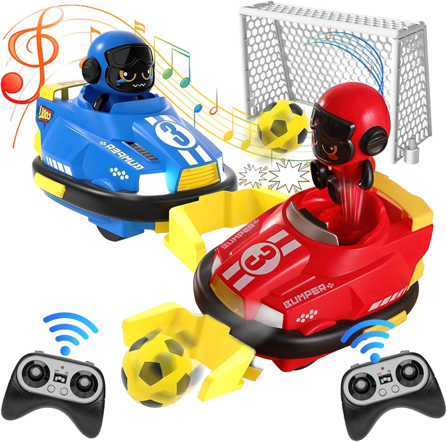 OBEST 2 Pack Remote Control Bumper Cars Toys for Kids, Speed Games, RC Battle Bumpers, Cartoon Cars with Music & Light, Christmas Birthday Gifts