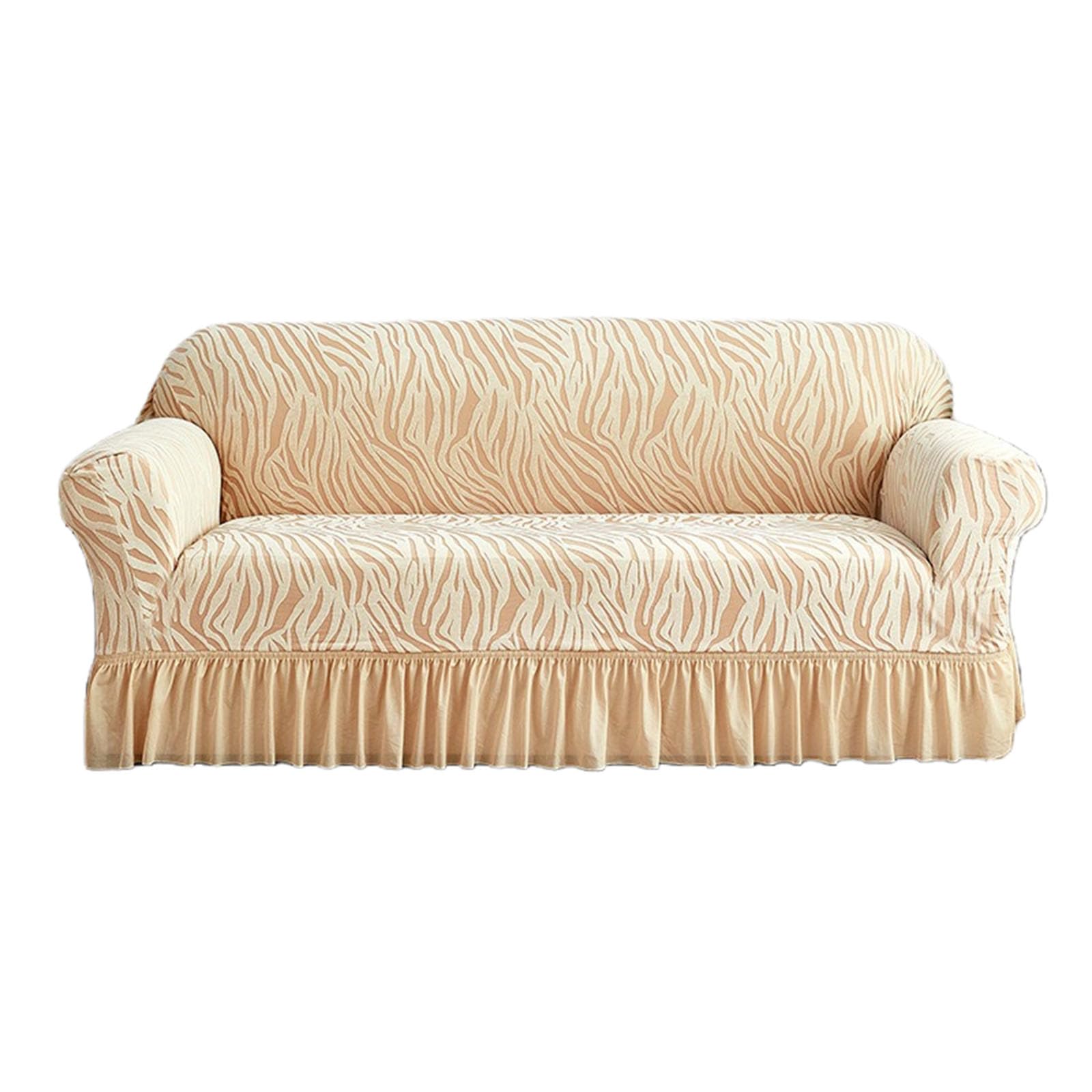 Housse de canapé extensible beige 3 places à jupe élastique 190-230 cm