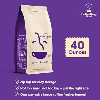 Coffee Bean Direct Decaf Colombian, Whole Bean, 2.5lb Bag