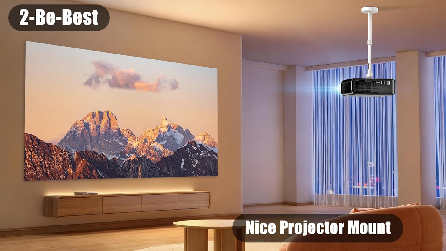 2-Be-Best Projector Mount with New Gimbal ¼-Inch Screw Longer Length 14-24 in / 37-62 cm Projector Ceiling/Wall Mount 360° Rotatable Ceiling Projectors Mounts Adjustable Bracket Universal Mount White