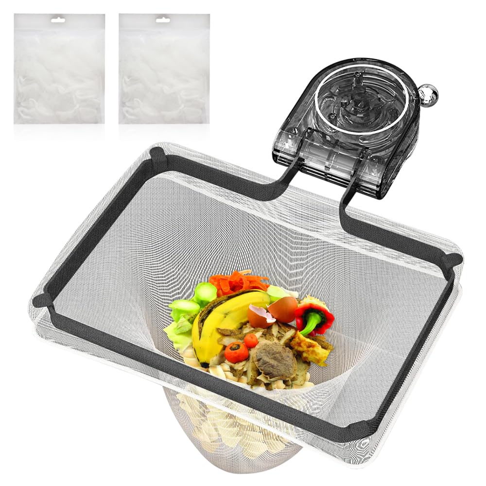 BNGXR Foldable Bracket Sink Filter, Kitchen Sink Strainer with 100 Filter Mesh Bags Foldable Food Catcher Basket Hanging Drain Kitchen Waste Rack Sink for Kitchen Leftovers Sink Drain Strainer