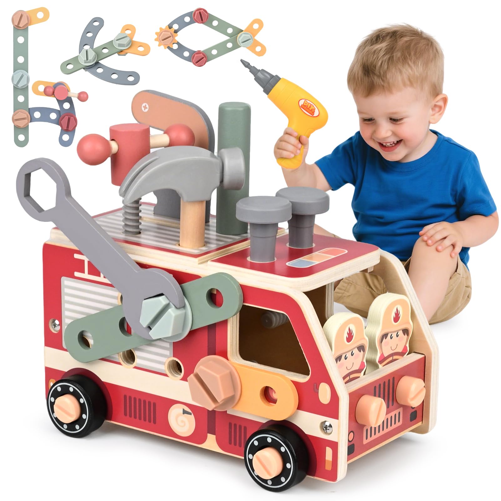 Vanplay Kids Tool Set with Toy Drill, Wooden Toys Montessori Toys for 3 4 5 Year Olds Boys Girls Kids Tools Role Play Toys Toddler Toys (47Pcs)