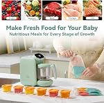 Chefhandy Baby Food Maker with Stainless Steel Steam Basket, 5-in-1 Baby Food Processor, Steamer & Blender, Auto Cooking, Pureeing, Reheating & Steam Cleaning, BPA-Free, 6 Reusable Pouches, Green