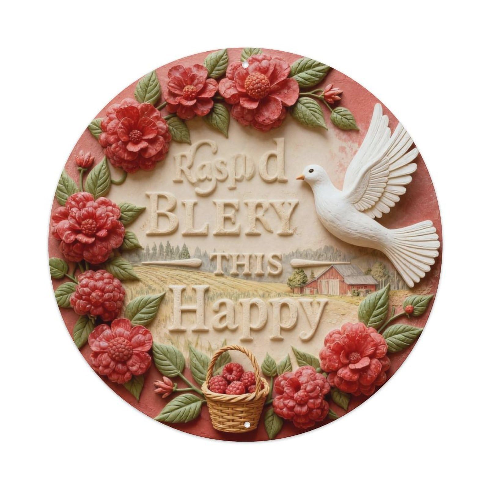 Raspberry Happy Metal Tin Sign Plaque