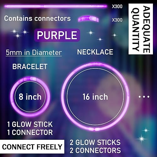 Miniatura 2 de Hanaive 300 unidades de varillas luminosas a granel de 8 pulgadas que brillan en la oscuridad, pulseras y collares de neón que brillan en la