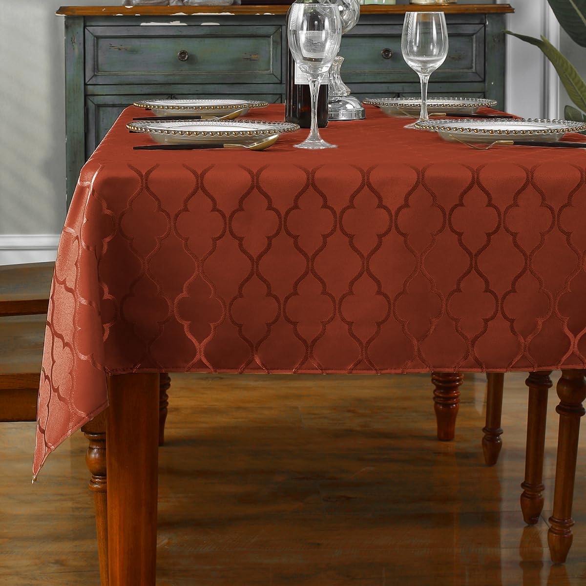 SASTYBALE Rectangle Jacquard Tablecloth, Rust Red/Burnt Orange, 60"x120"