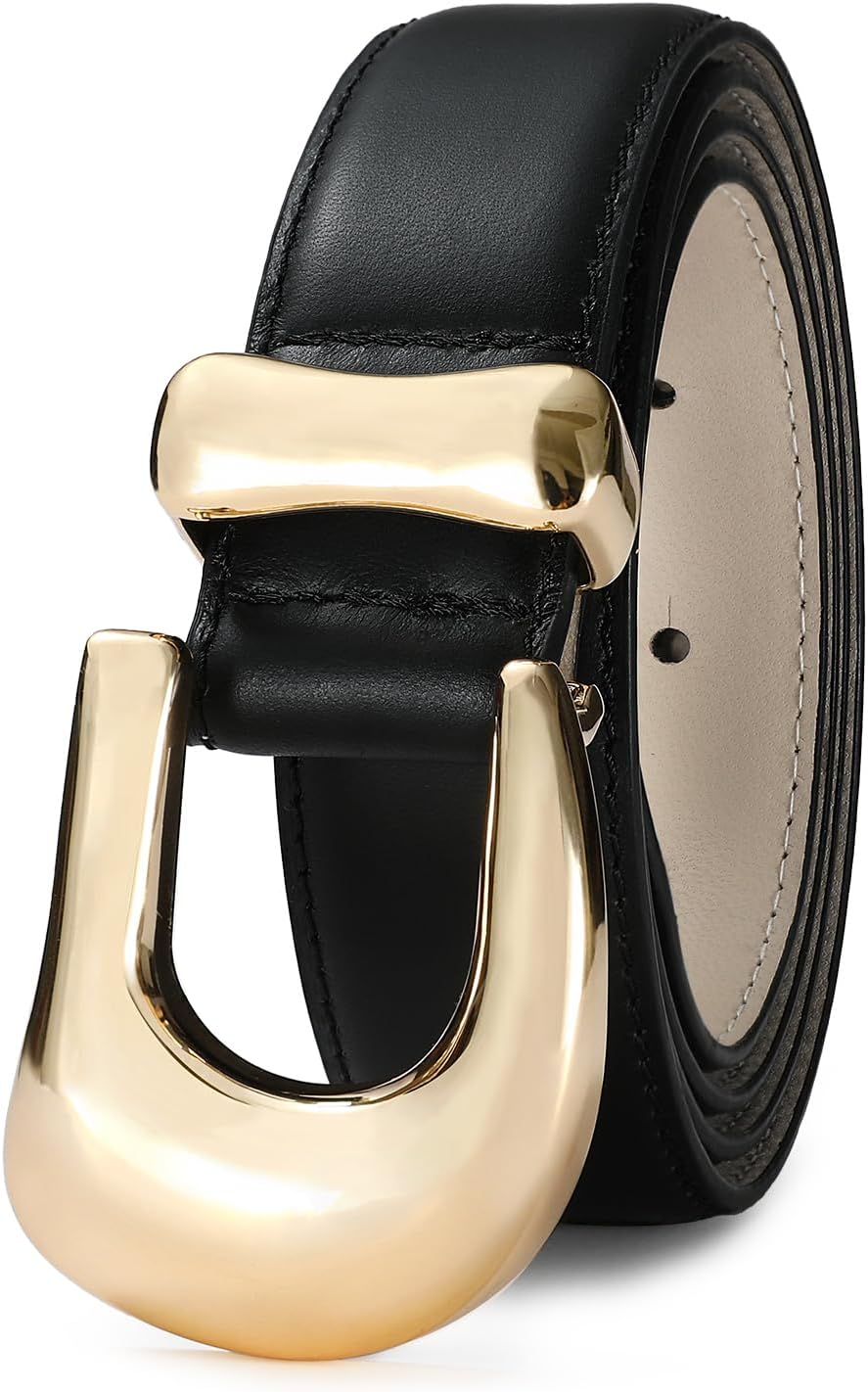 Genuine Leather Belts for Women Belt with Gold Buckle for Jeans Dresses and Casual Outfits