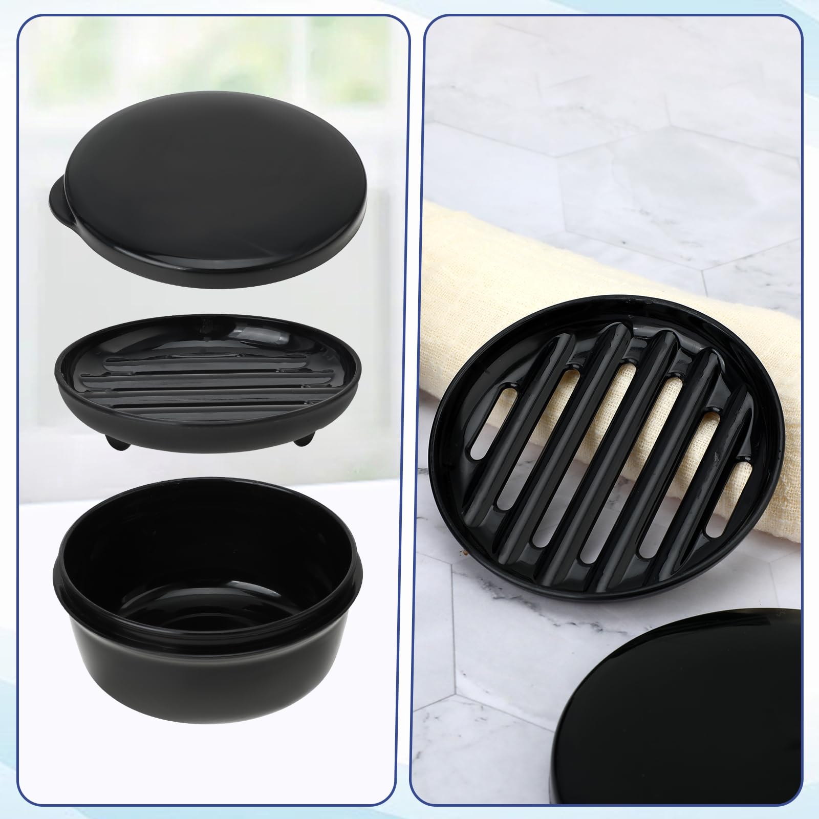 Boîte à savon de voyage ronde, plateau porte-savon Portable avec couvercle, récipient à savon scellé étanche pour salle de bain, douche, Gadgets de salle de bains  15