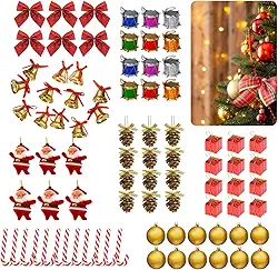 Kit 84 Enfeites de Natal Completo - Bolas, Laços, Sinos e Muito Mais - Decore Sua Árvore com Estilo e Praticidade