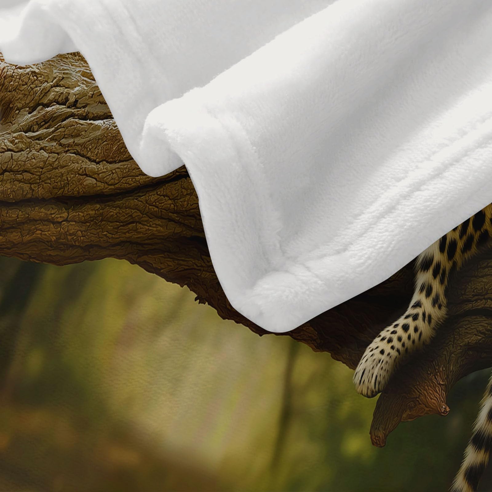 Miękkie gałęzie dżungli, zwierzę, panterka, koc sherpa 221 x 239 cm, dla dzieci dorosłych, natura, krajobraz, nadruk, flanelowa pościel, hipoalergiczna, ciepła narzuta na łóżko, na sofę, krzesło, do